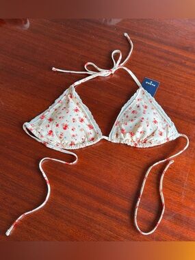 Parke x Target Women's Cream Floral Tie-Side Bikini TOP ONLY